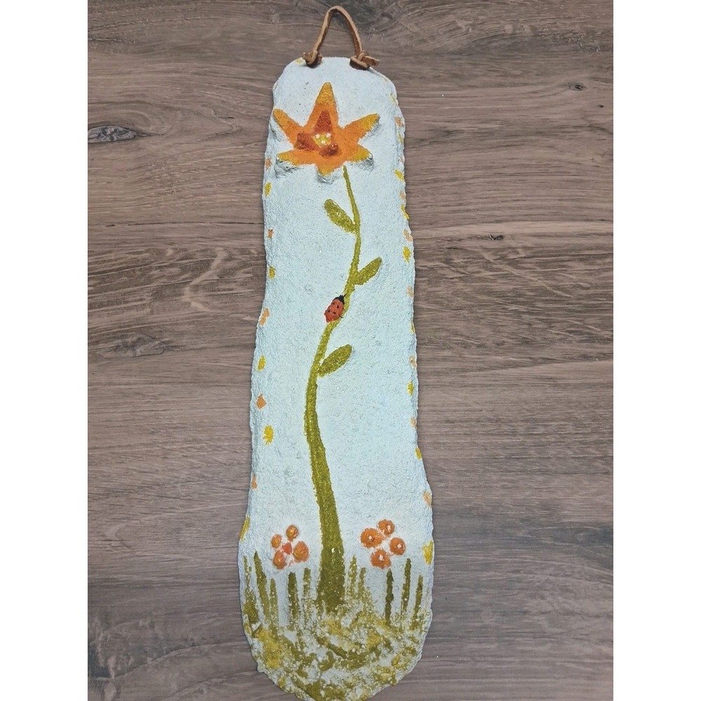 Vintage Handmade Flower & Ladybug Wall Plaque Cottagecore Farmhouse BOHO